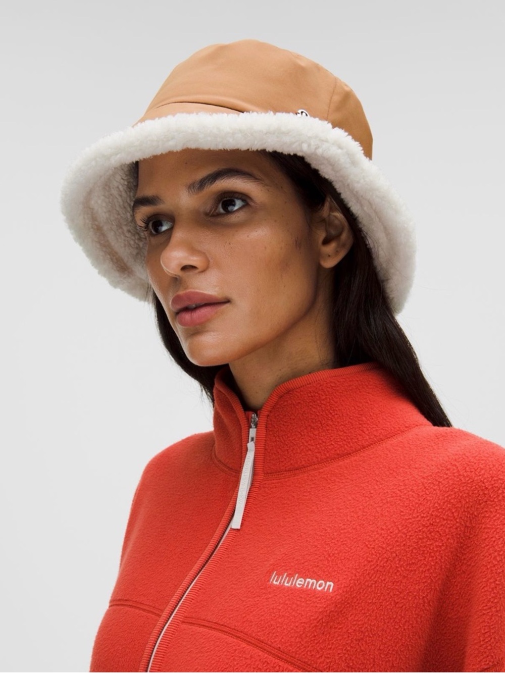 LULULEMON Boucle Fleece Reversible Bucket Hat NWT Chestnut Brown/Light Ivory S/M